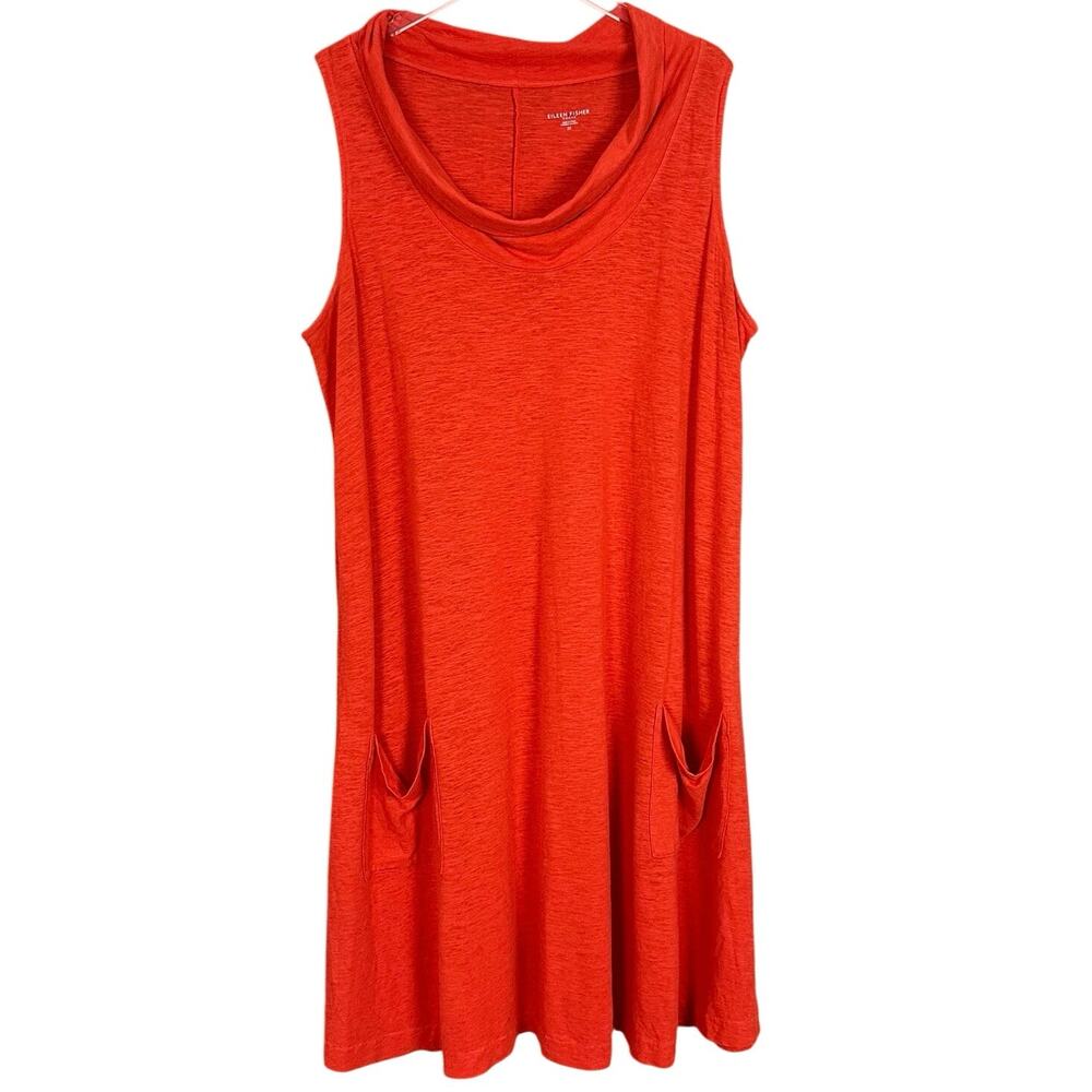 Eileen Fisher Organic Hemp Blend Cowl Neck Shift Dress with Pockets Size 2X